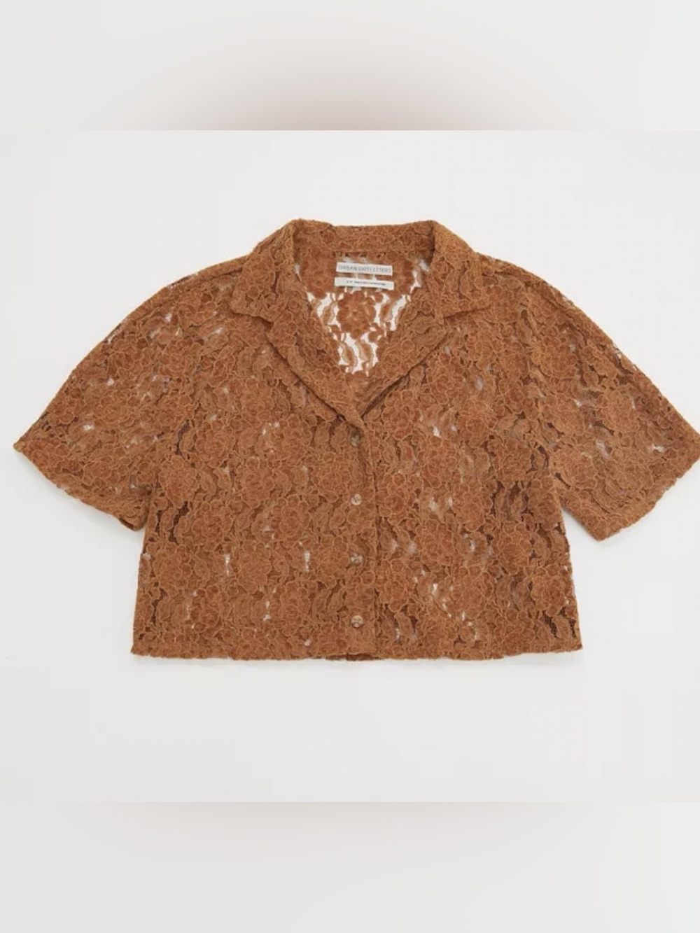 Urban Outfitters Noah Chenille Lace Button Down Top Shirt Rust M Short Sleeve